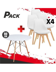 MESA REDONDA DESIGN D500 80CM BLANCA + 4 SILLAS DESIGN D200 BLANCAS MUVIP