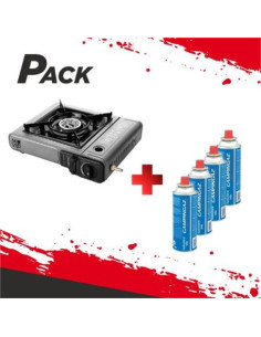 PACK COCINA GAS PORTATIL DOBLE MUVIP + 4 CARTUCHOS DE GAS 250GR CAMPINGAZ