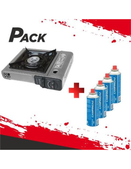 PACK COCINA GAS PORTATIL MUVIP + 4 CARTUCHOS GAS CAMPINGAZ