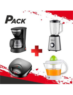 PACK DESAYUNO SANDWICHERA + CAFETERA + EXPRIMIDOR + BATIDORA MUVIP