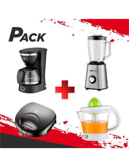 PACK DESAYUNO SANDWICHERA + CAFETERA + EXPRIMIDOR + BATIDORA MUVIP