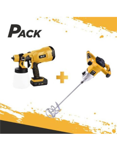 PACK MEZCLADOR ELECTRICO 1500W + PISTOLA PINTAR 20V 2AH BLIM