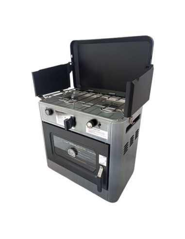 REAC COCINA 2 FUEGOS CON TAPA + HORNO DE GAS CON SISTEMA DE SEGURIDAD MUVIP