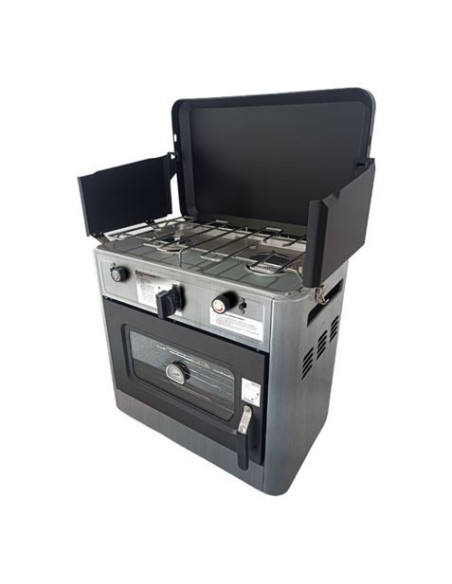 REAC COCINA 2 FUEGOS CON TAPA + HORNO DE GAS CON SISTEMA DE SEGURIDAD MUVIP