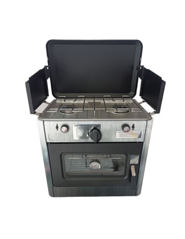REAC COCINA 2 FUEGOS CON TAPA + HORNO DE GAS CON SISTEMA DE SEGURIDAD MUVIP