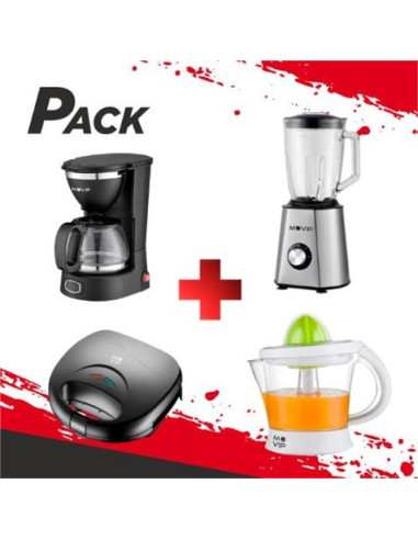 PACK DESAYUNO SANDWICHERA + CAFETERA + EXPRIMIDOR + BATIDORA MUVIP