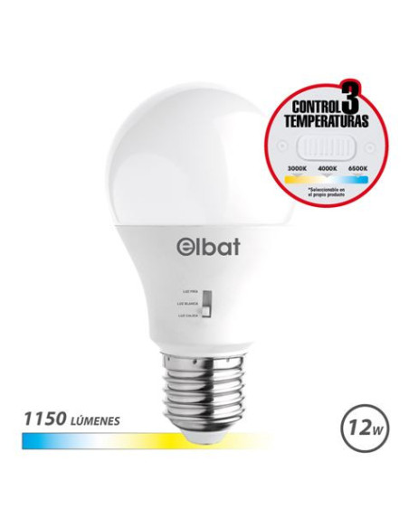 BOMBILLA LED A60 | 12W | 1150LM | E27 | LUZ CALIDA/BLANCA/FRIA | ELBAT