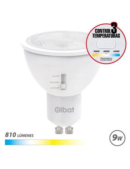BOMBILLA LED GU10 | 9W | 810LM | LUZ CALIDA/BLANCA/FRIA | ELBAT