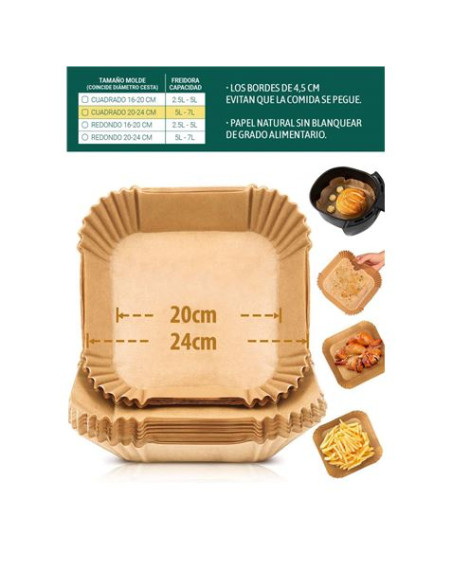 PACK 20 BASES PAPEL PARA AIRFRYER 24X24CM ALGON