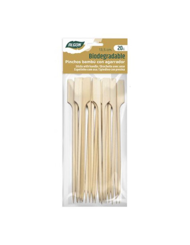 PACK 20 PINCHOS BAMBU CON AGARRADOR 13.5CM