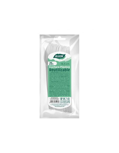 PACK 25 CUCHARAS PLASTICAS REUTILIZABLES BLANCAS ALGON
