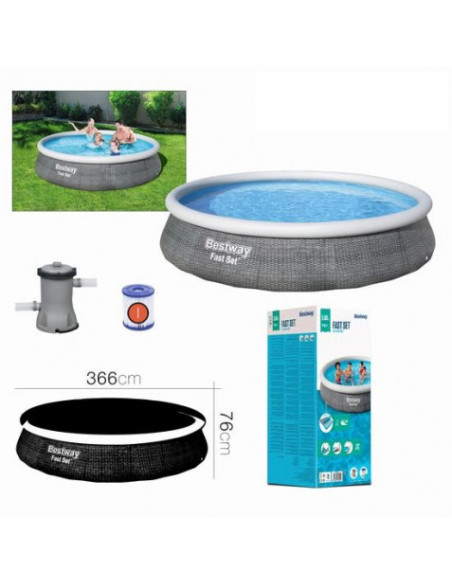 PISCINA HINCHABLE + BOMBA FILTRO 366CM DIÁMETRO X H76CM BESTWAY