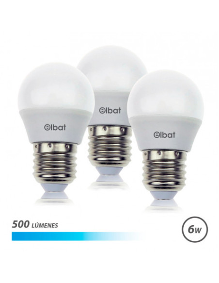PACK 3 BOMBILLAS LED G45 | 6W | 500LM | E27 | LUZ FRIA | ELBAT