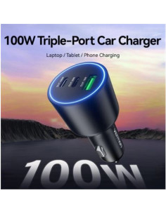 CARGADOR DE COCHE PARA SMARTPHONE | 100W | 2XUSB-C,1USB-A NEGRO VENTION 2