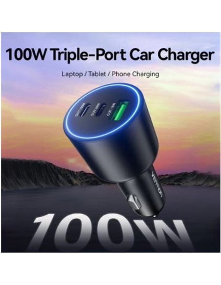 CARGADOR DE COCHE PARA SMARTPHONE | 100W | 2XUSB-C,1USB-A NEGRO VENTION