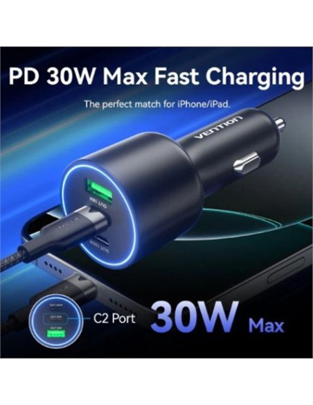 CARGADOR DE COCHE PARA SMARTPHONE | 100W | 2XUSB-C,1USB-A NEGRO VENTION