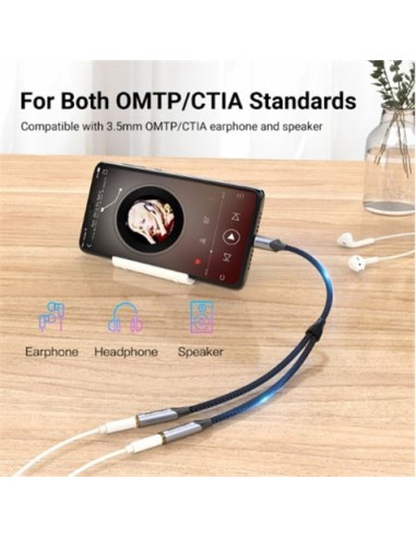 ADAPTADOR USB-C A 2 JACK 3.5 HEMBRA GRIS VENTION
