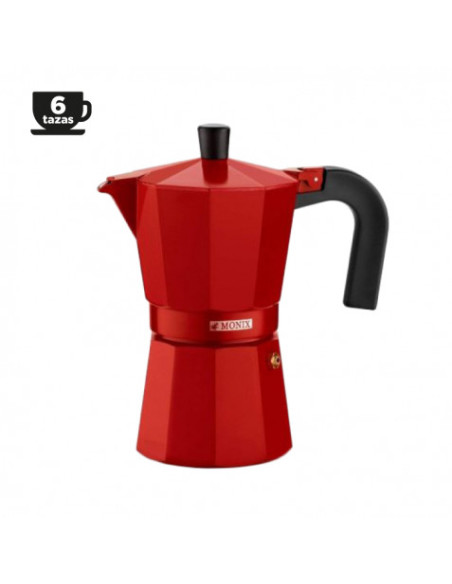 CAFETERA ITALIANA ALUMINIO 6 TAZAS VITRO ROJA MONIX