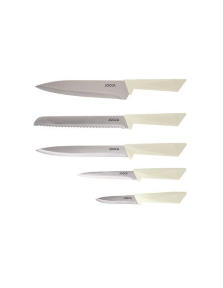 SET 5 CUCHILLOS ACERO INOXIDABLE + TACOMA CREMA JOCCA