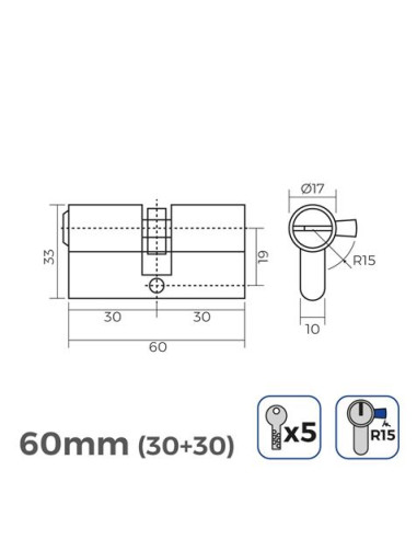 BOMBIN LATON 60MM 30+30MM LEVA LARGA LLAVE SEGURIDAD