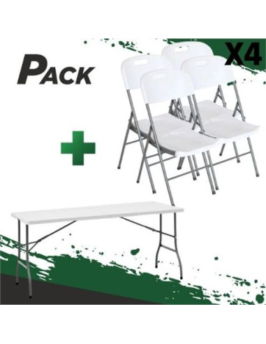 MESA DE RESINA PLEGABLE 152X70X74CM + 4 SILLAS RESINA PLEGABLE PRO 44X53X83