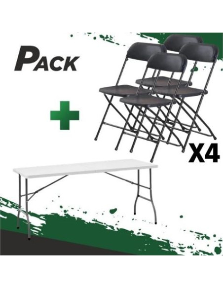 MESA DE RESINA PLEGABLE 152X70X74CM + 4 SILLAS RESINA PLEGABLE 80X50X45CM