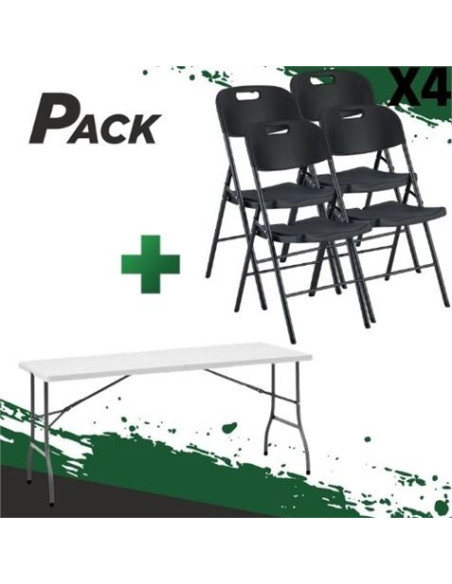 MESA DE RESINA PLEGABLE 152X70X74CM + 4 SILLAS RESINA PLEGABLE PRO 44X53X83