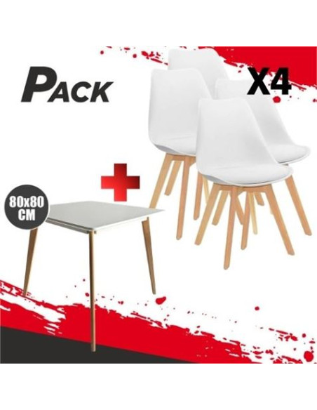 MESA DESIGN D900 80X80CM BLANCA + 4 SILLAS DESIGN D200 BLANCAS MUVIP