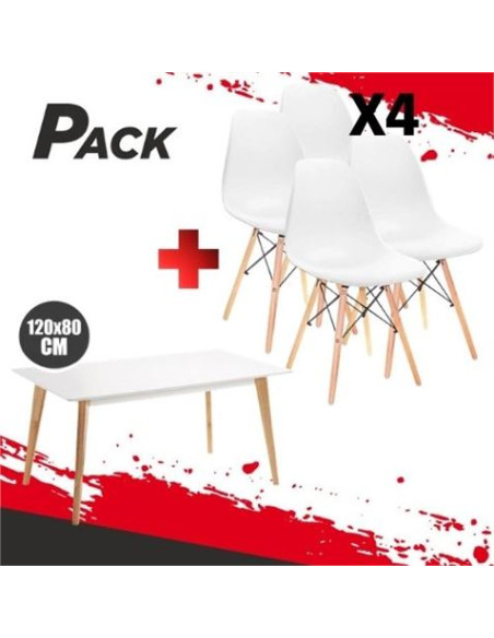 MESA DESIGN D900 120X80CM BLANCA + 4 SILLAS DESIGN D100 BLANCA MUVIP