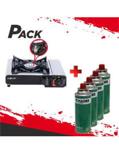 COCINA DE GAS PORTATIL BOMBONA CON FSD + 4 CARTUCHOS DE GAS