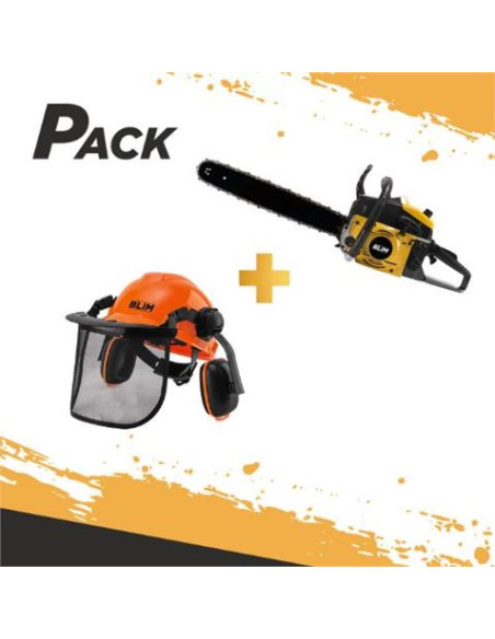 PACK MOTOSIERRA GASOLINA 63.3CC 50CM + CASCO SEGURIDAD COMPLETO BLIM