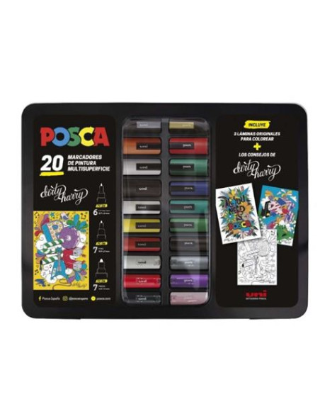 MALETA METALICA CON 20 MARCADORES CON TINTA BASE AGUA COLORES SURTIDOS
