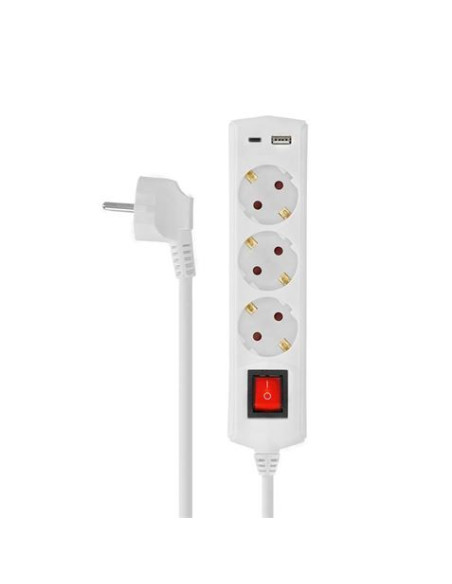 BASE MULTIPLE 3 TOMAS CON INTERRUPTOR + USB + TIPO C ELBAT