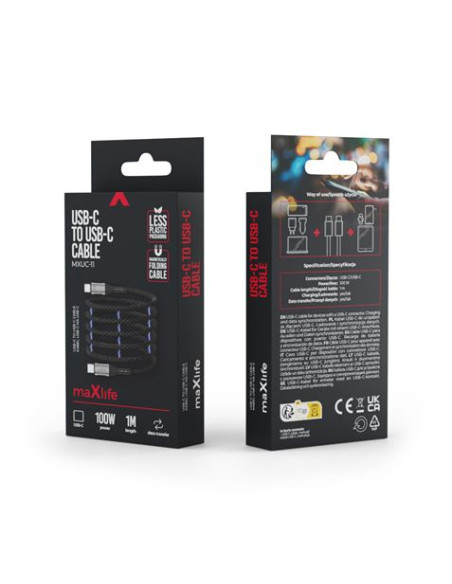CABLE NYLON TIPO C A TIPO C MAGNETICO 100W 1M NEGRO MAXLIFE