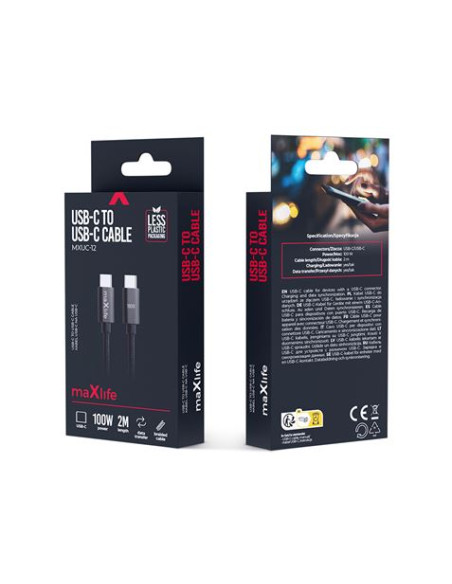 CABLE TRENZADO TIPO C A TIPO C 100W 2M NEGRO MAXLIFE