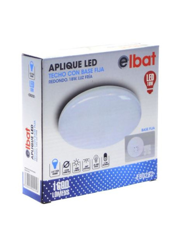 APLIQUE LED TECHO CON BASE FIJA REDONDO 18W LUZ FRIA ELBAT