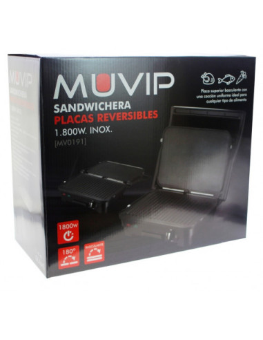 SANDWICHERA INOX 1800W 180º PLACAS REVERSIBLES MUVIP