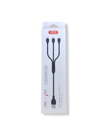 CABLE NB103 CARGA RAPIDA 3 EN 1 | MICRO + TIPO C + LIGHTNING A USB | BLANCO