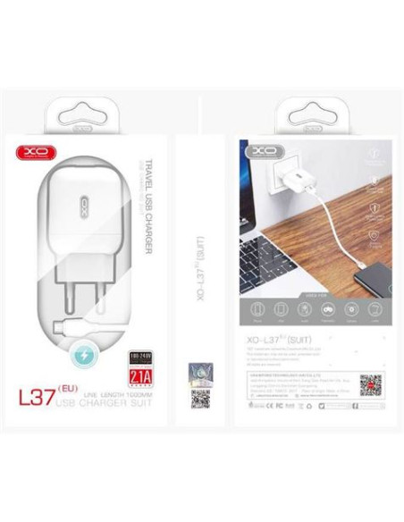 PACK CARGADOR CORRIENTE L37 2.1A + CABLE TIPO C XO