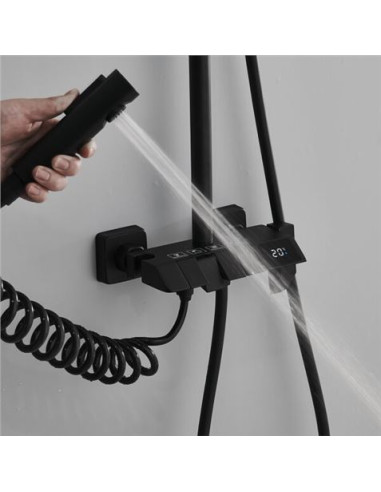 COLUMNA DE DUCHA COMPLETA SEL. BOTON DISPLAY NEGRA FONTASTOCK
