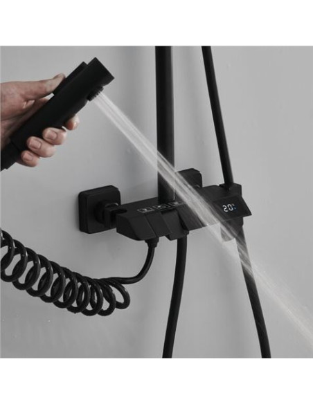 COLUMNA DE DUCHA COMPLETA SEL. BOTON DISPLAY NEGRA FONTASTOCK