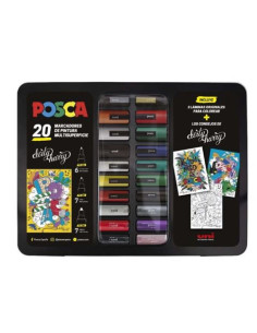 MALETA METALICA CON 20 MARCADORES CON TINTA BASE AGUA COLORES SURTIDOS