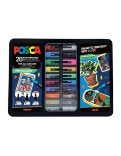 MALETA METALICA CON 20 MARCADORES CON TINTA BASE AGUA SURTIDOS POP COLOURS