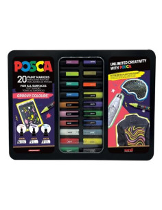 MALETA METÁLICA CON 20 MARCADORES DE PINTURA PUNTA POLIESTER SURTIDOS POSCA