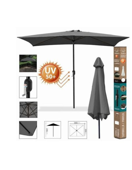 SOMBRILLA JARDIN 3X2 METROS UV50+ ANTRACITA