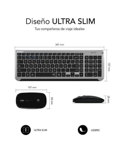 COMBO TECLADO Y RATON WIRELESS Y BLUETOOTH PRESTIGE EXTENDIDO NEGRO SUBBLIM