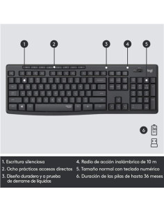 KIT TECLADO Y RATON WIRELESS SILENT TOUCH MK295 LOGITECH GRIS 2