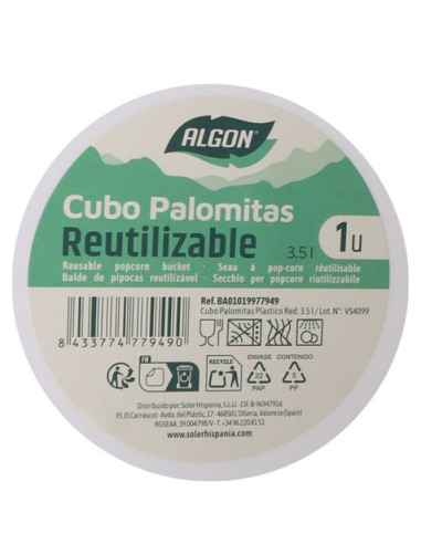 CUBO PALOMITAS PLASTICO REUTILIZABLE 3.5L ALGON