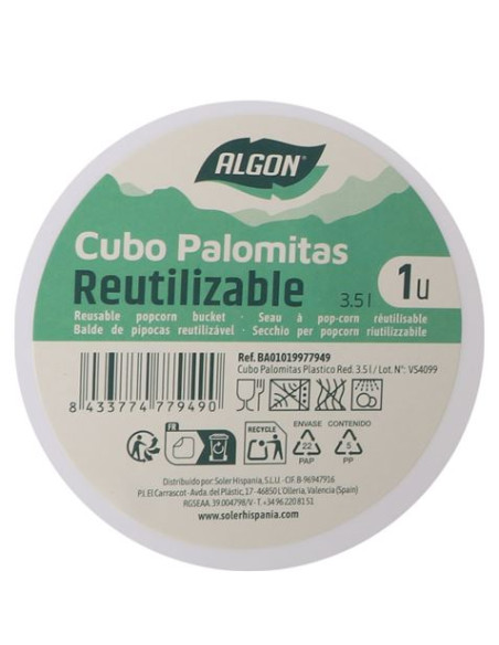 CUBO PALOMITAS PLASTICO REUTILIZABLE 3.5L ALGON