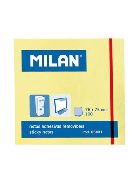 BLOC DE 100 NOTAS ADHESIVAS AMARILLAS 76X76 MILAN